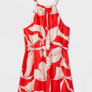 Women’s tie waist shirtdress-red floral